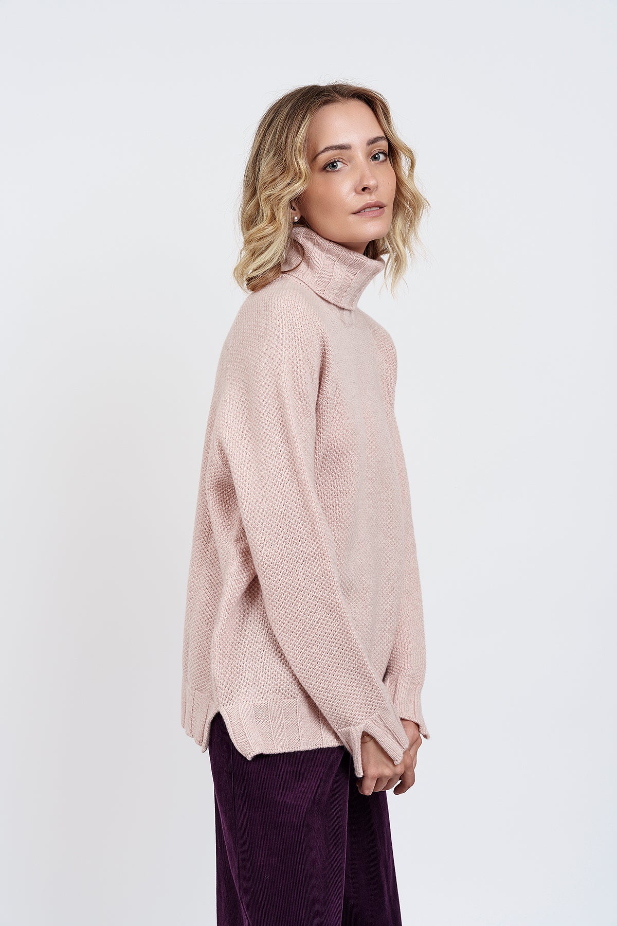 TETI PINK TURTLENECK SWEATER in ecocashemere