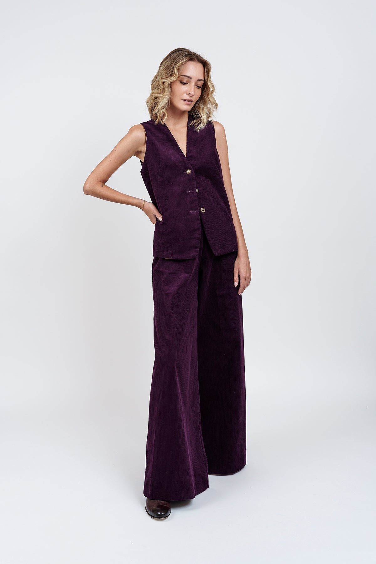 Must have trousers in plum velvet