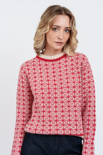 MAGLIA GEOMETRIC JACQUARD beige e rosso