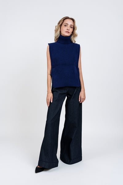 DAVANTINO Blue turtleneck in wool and cashmere