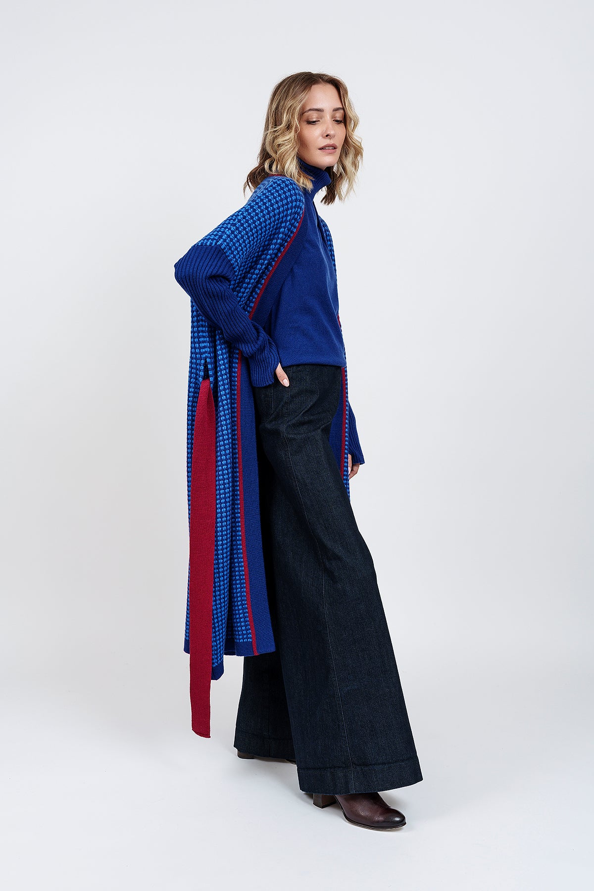 WOOL AND CASHMERE COAT in blue, blue and burgundy