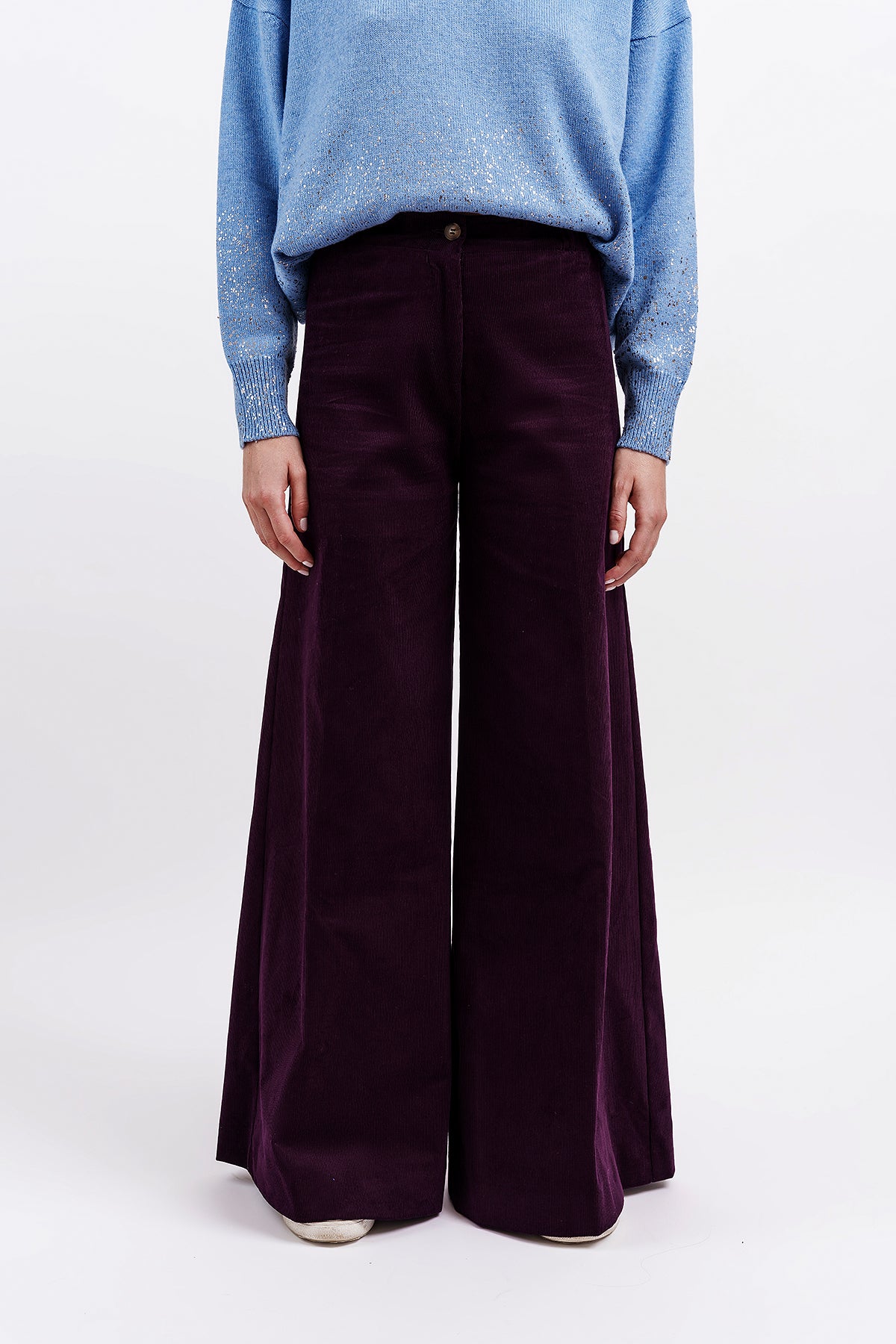 Pantalone must have in velluto prugna