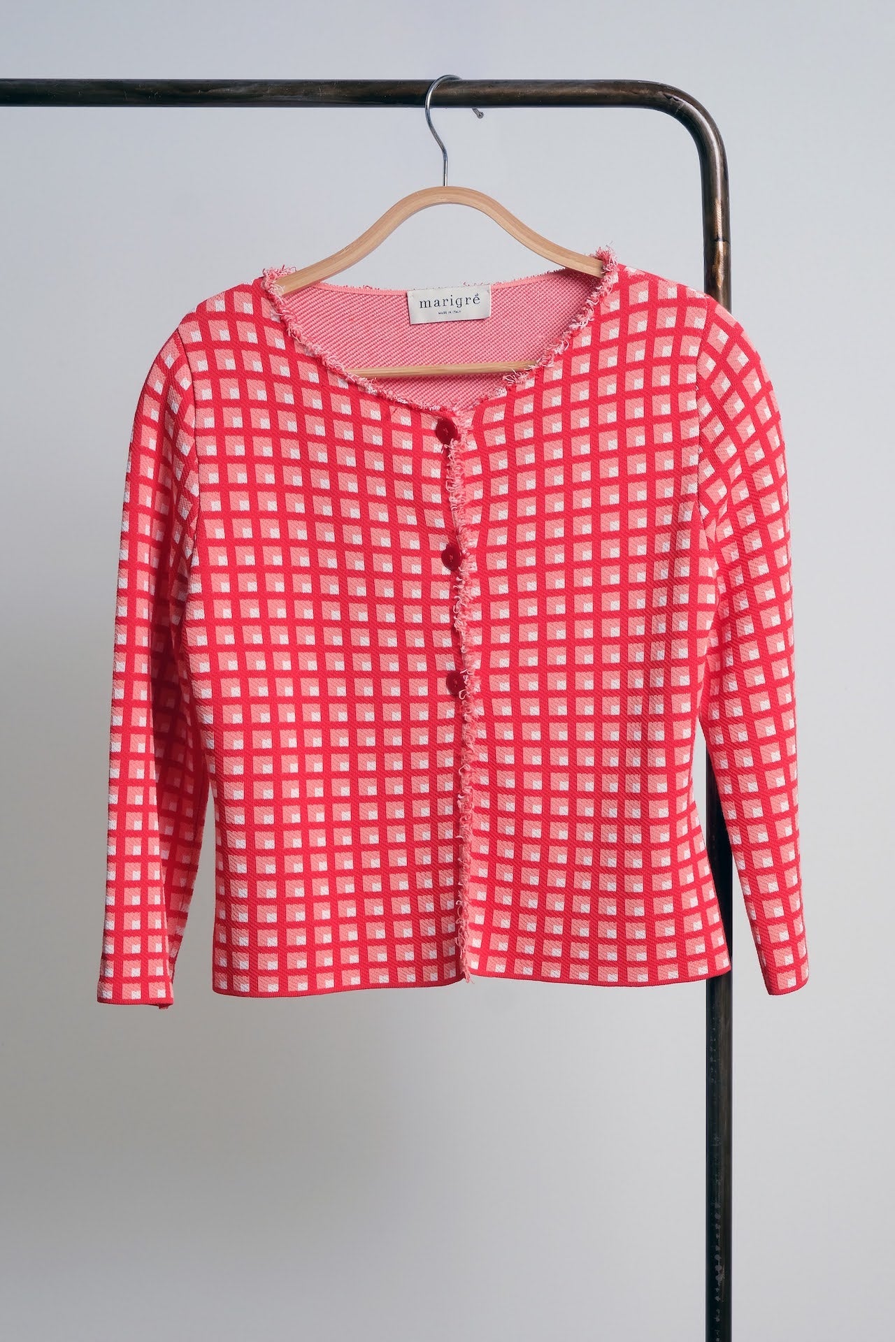 JACQUARD KNITTED JACKET - red, peach and ivory