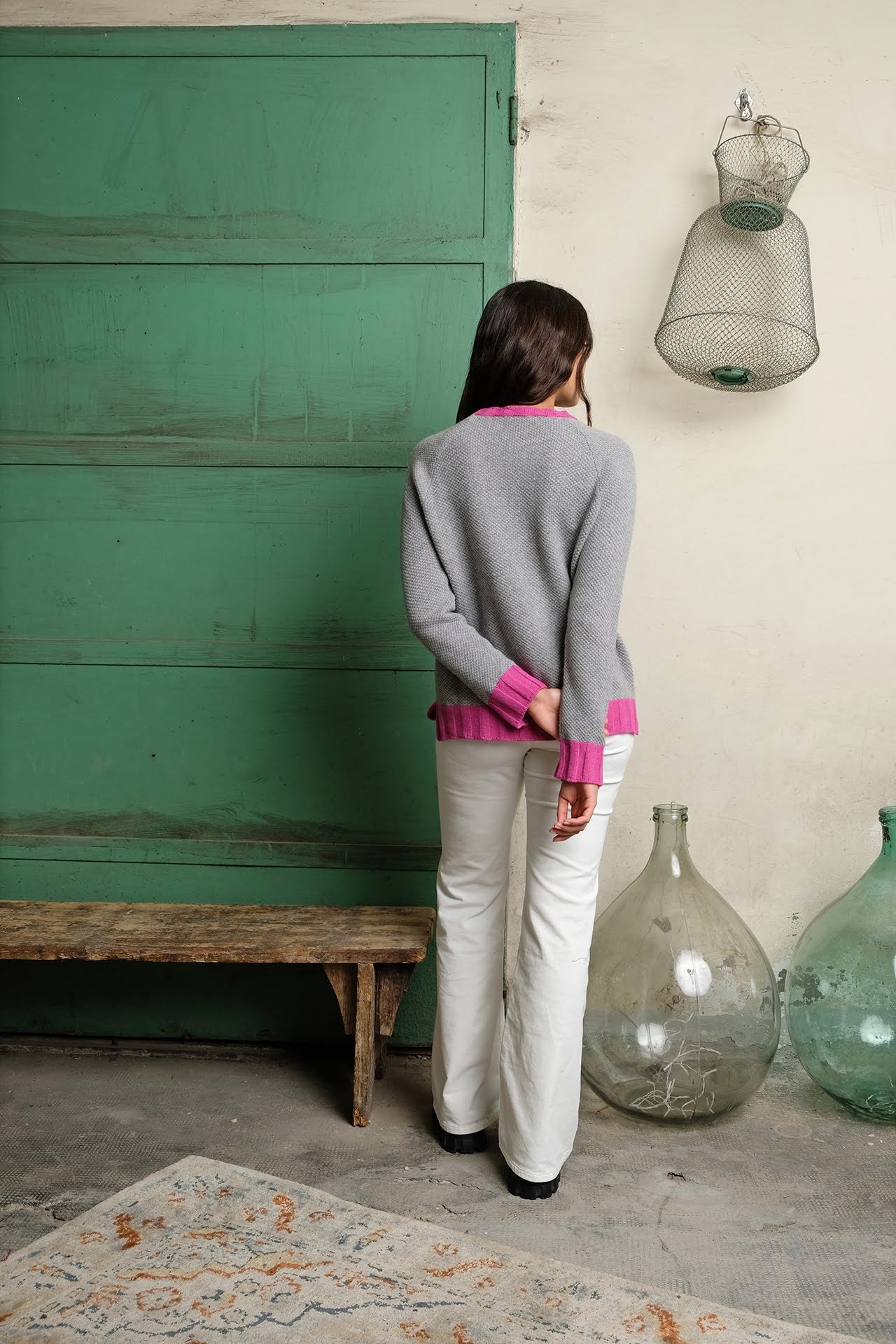 MAGLIA TETI grigia e fucsia