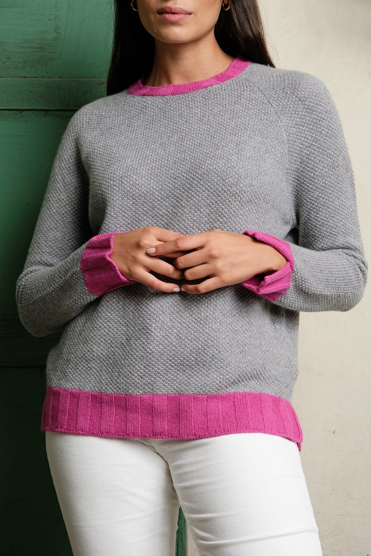 MAGLIA TETI grigia e fucsia