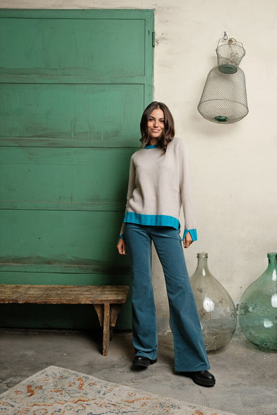 TETI SWEATER beige and turquoise
