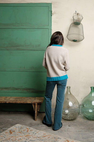 TETI SWEATER beige and turquoise