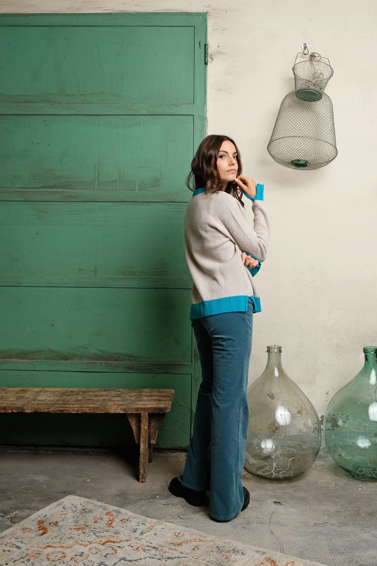 TETI SWEATER beige and turquoise