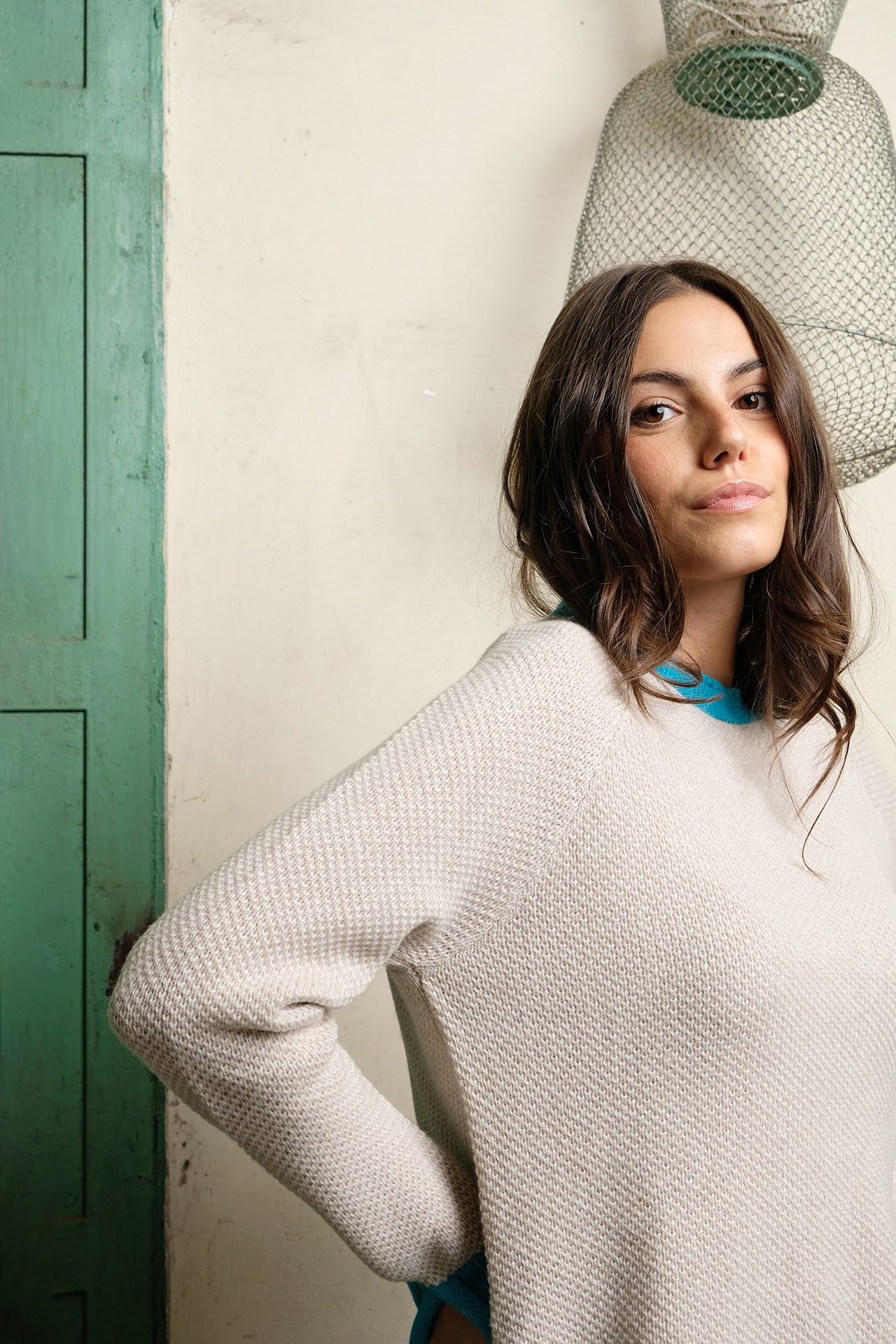 TETI SWEATER beige and turquoise