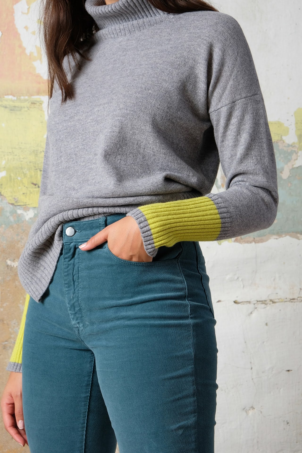 ANTIOPE SWEATER grey and lime