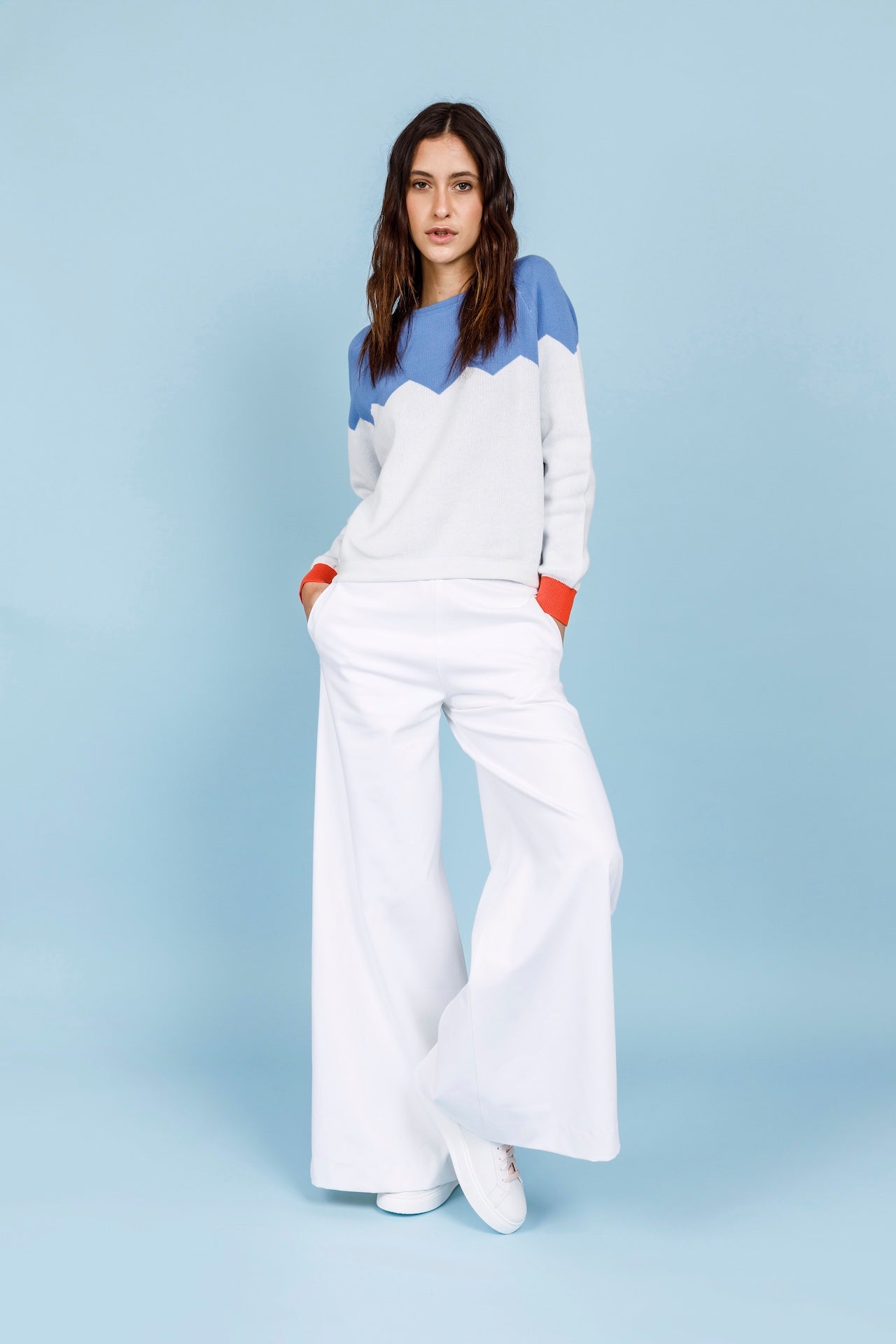 ZIG ZAG JUMPER - Light blue, white and coral
