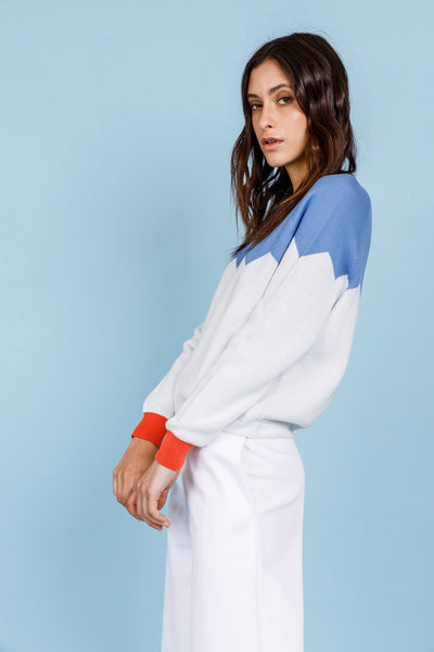 ZIG ZAG JUMPER - Light blue, white and coral