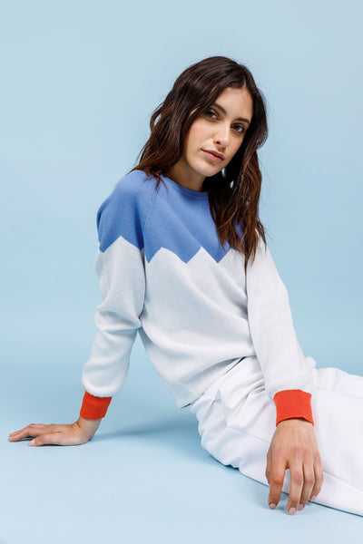 ZIG ZAG JUMPER - Light blue, white and coral