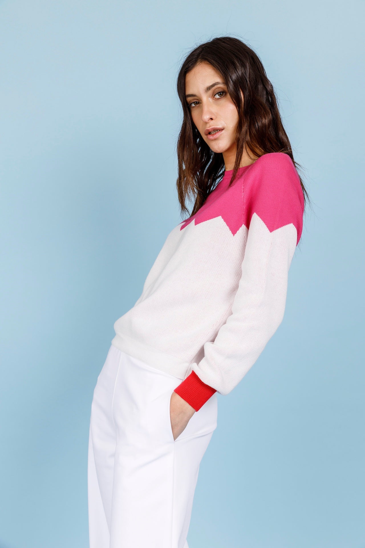 MAGLIA ZIG ZAG - Azalea, bianco e rosso