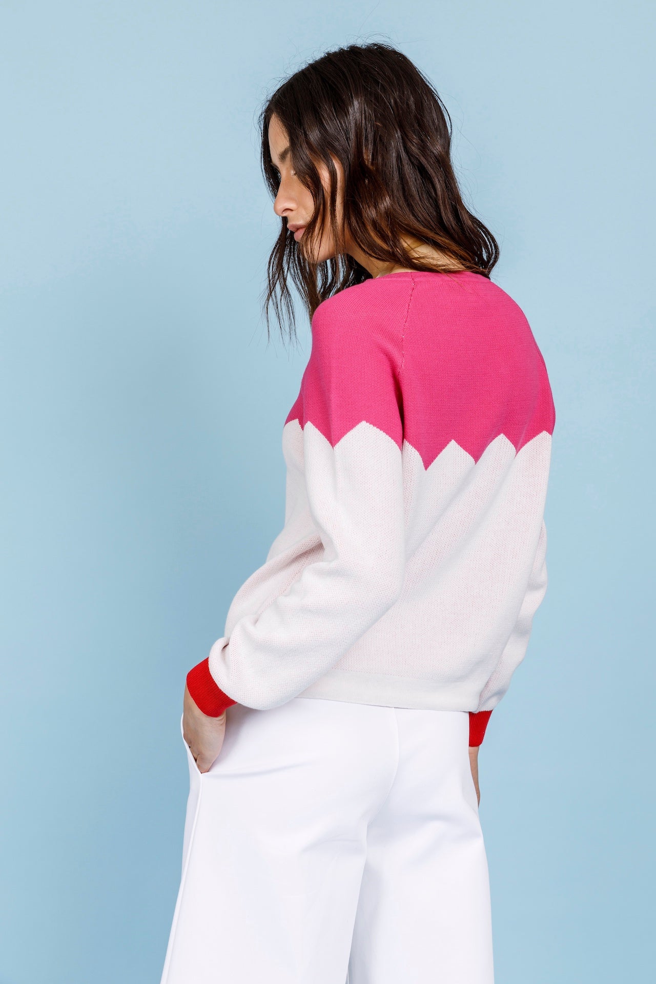 MAGLIA ZIG ZAG - Azalea, bianco e rosso