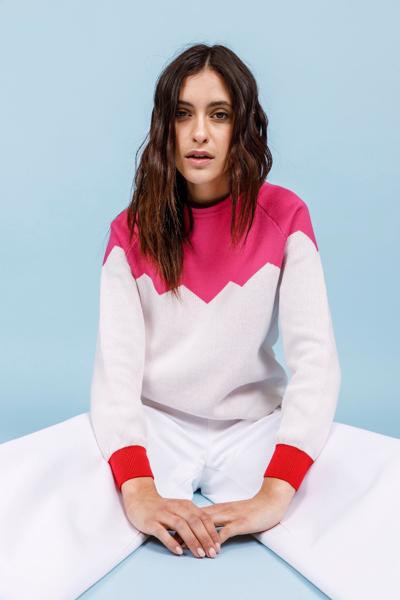 MAGLIA ZIG ZAG - Azalea, bianco e rosso