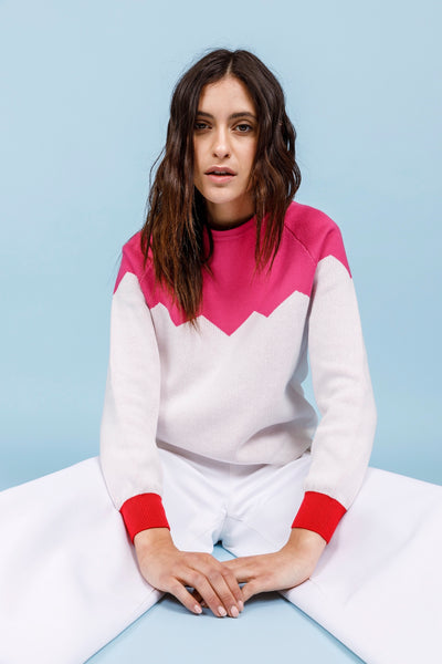 MAGLIA ZIG ZAG - Azalea, bianco e rosso