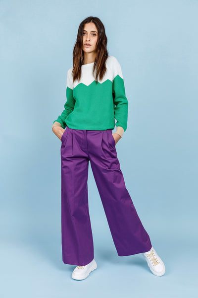MAGLIA ZIG ZAG - Bianco, verde e corda