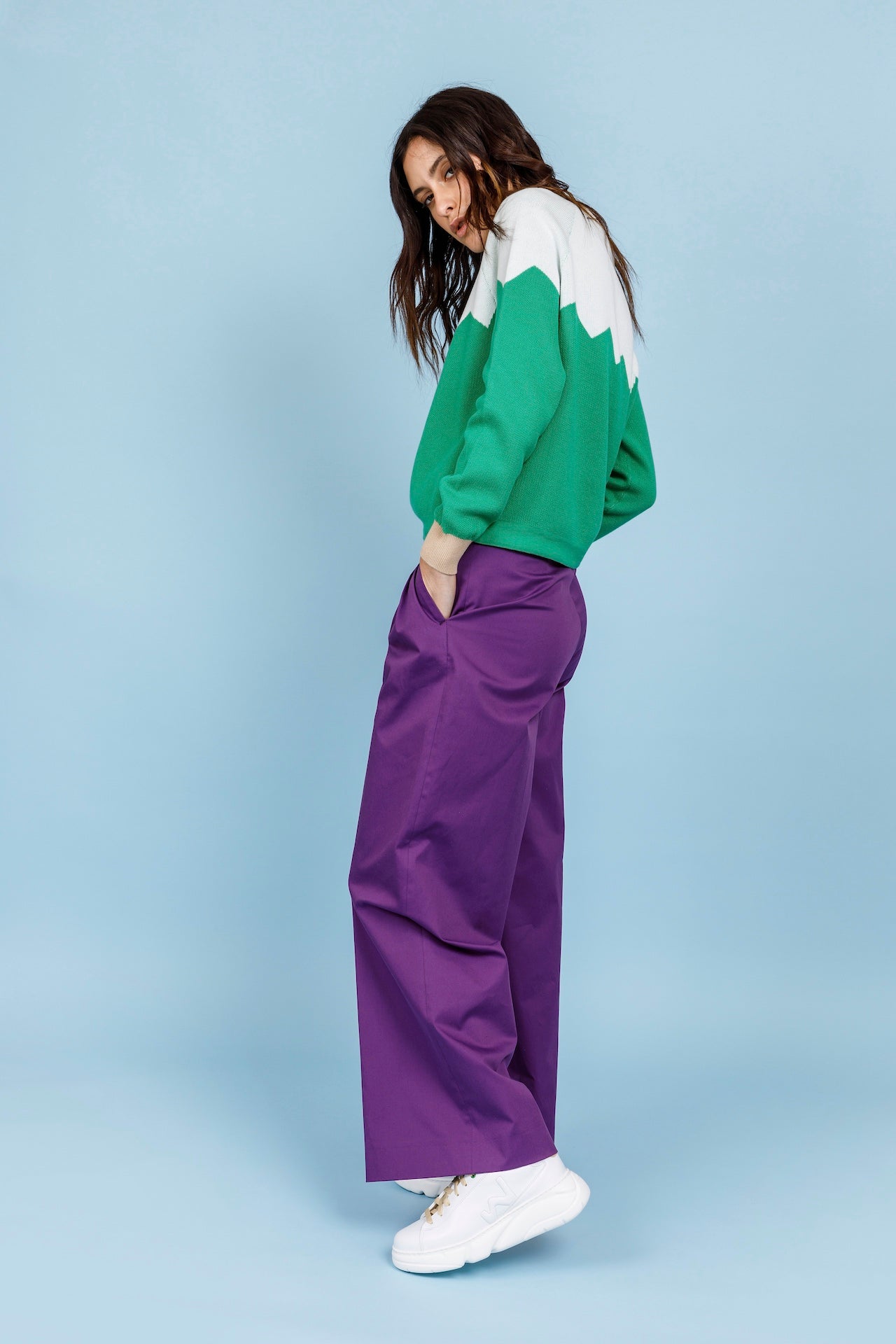 MAGLIA ZIG ZAG - Bianco, verde e corda