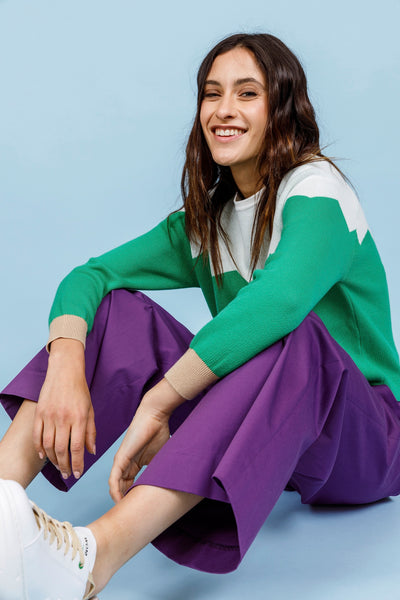 MAGLIA ZIG ZAG - Bianco, verde e corda