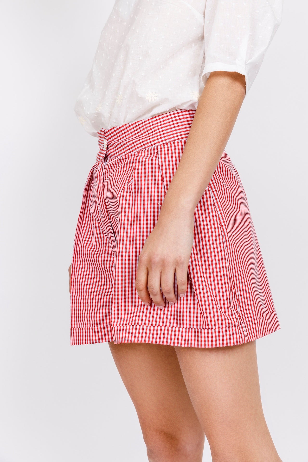 Red and white Vichy cotton SHORTS