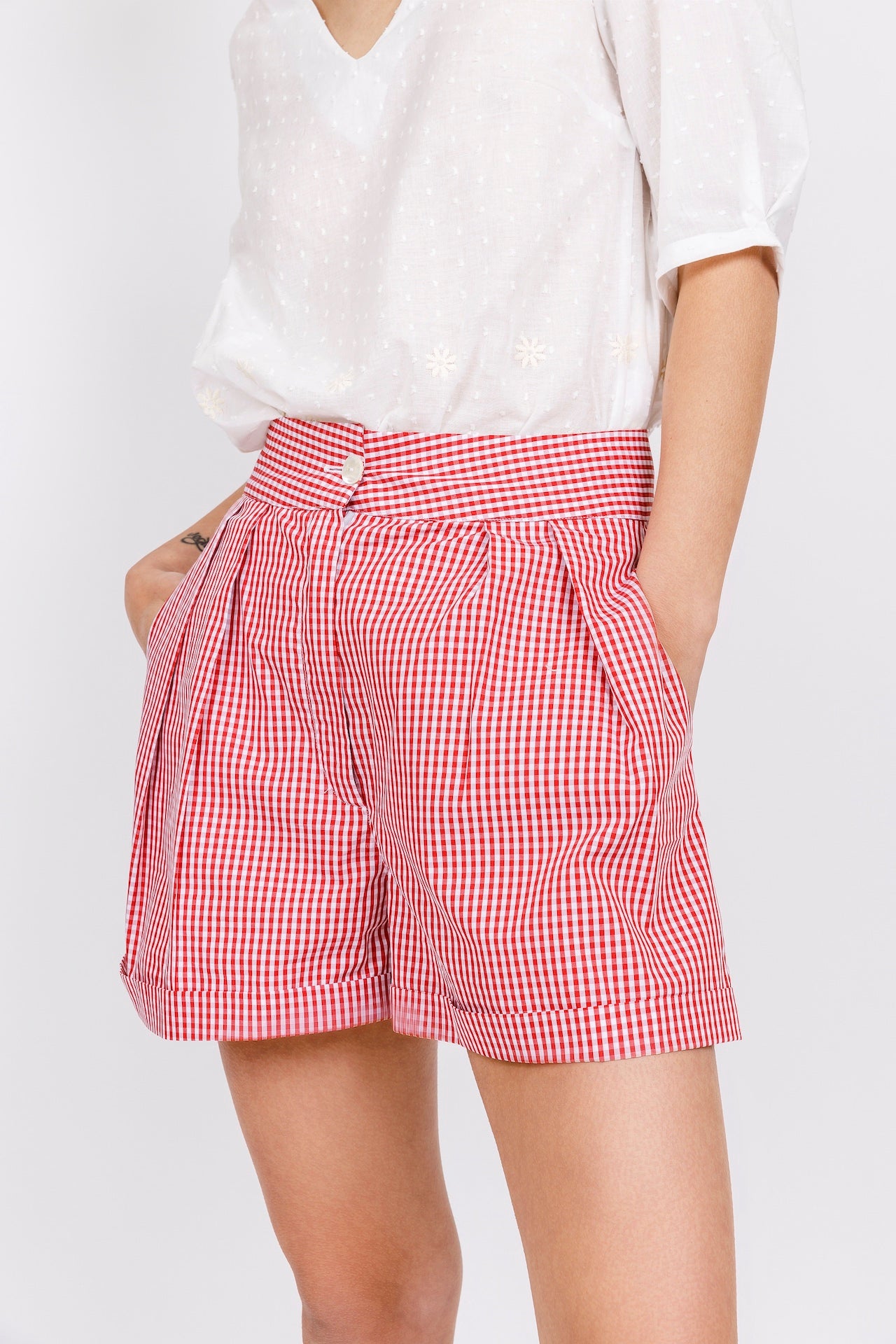 Red and white Vichy cotton SHORTS