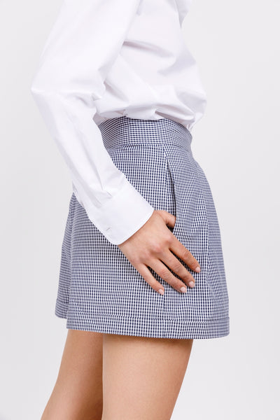 SHORTS in cotone Vichy bianco e nero