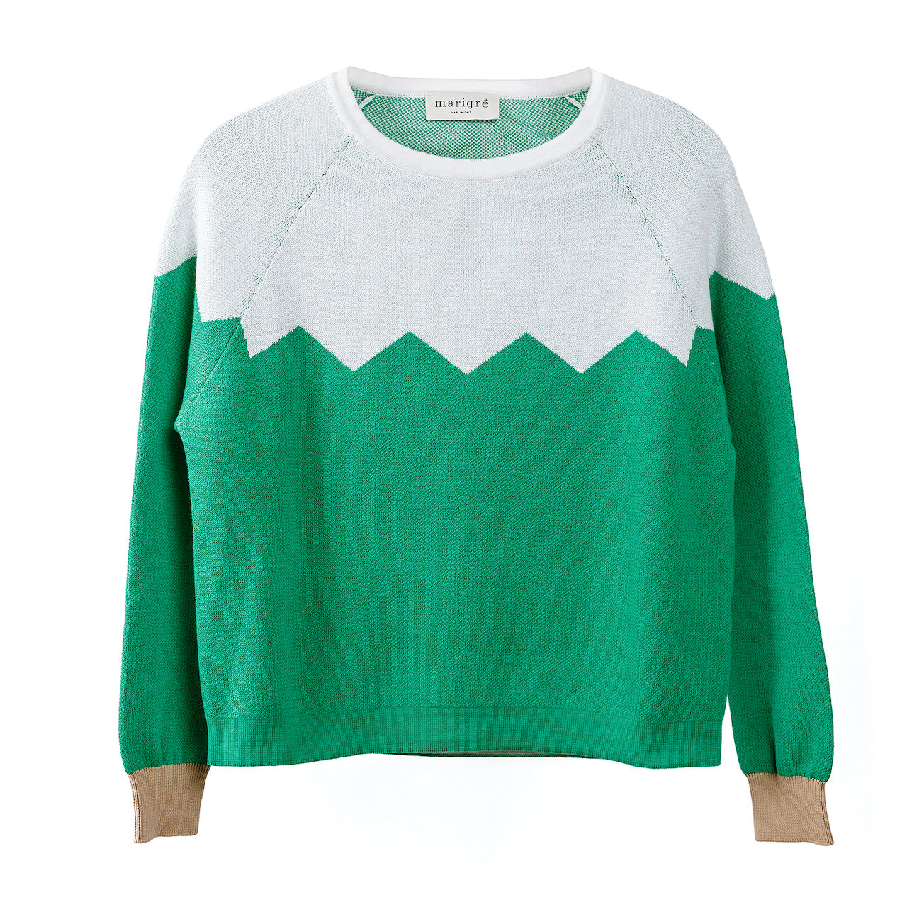 MAGLIA ZIG ZAG - Bianco, verde e corda