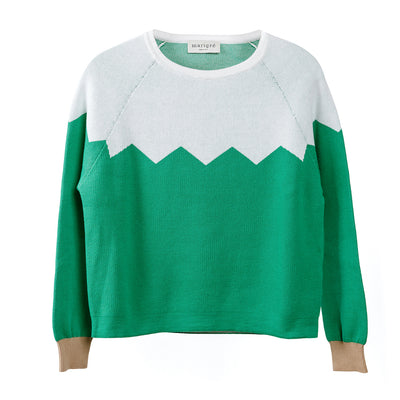 MAGLIA ZIG ZAG - Bianco, verde e corda