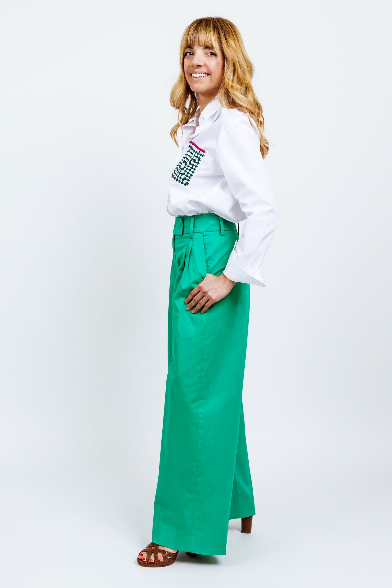 GEMMA TROUSERS - Emerald green cotton
