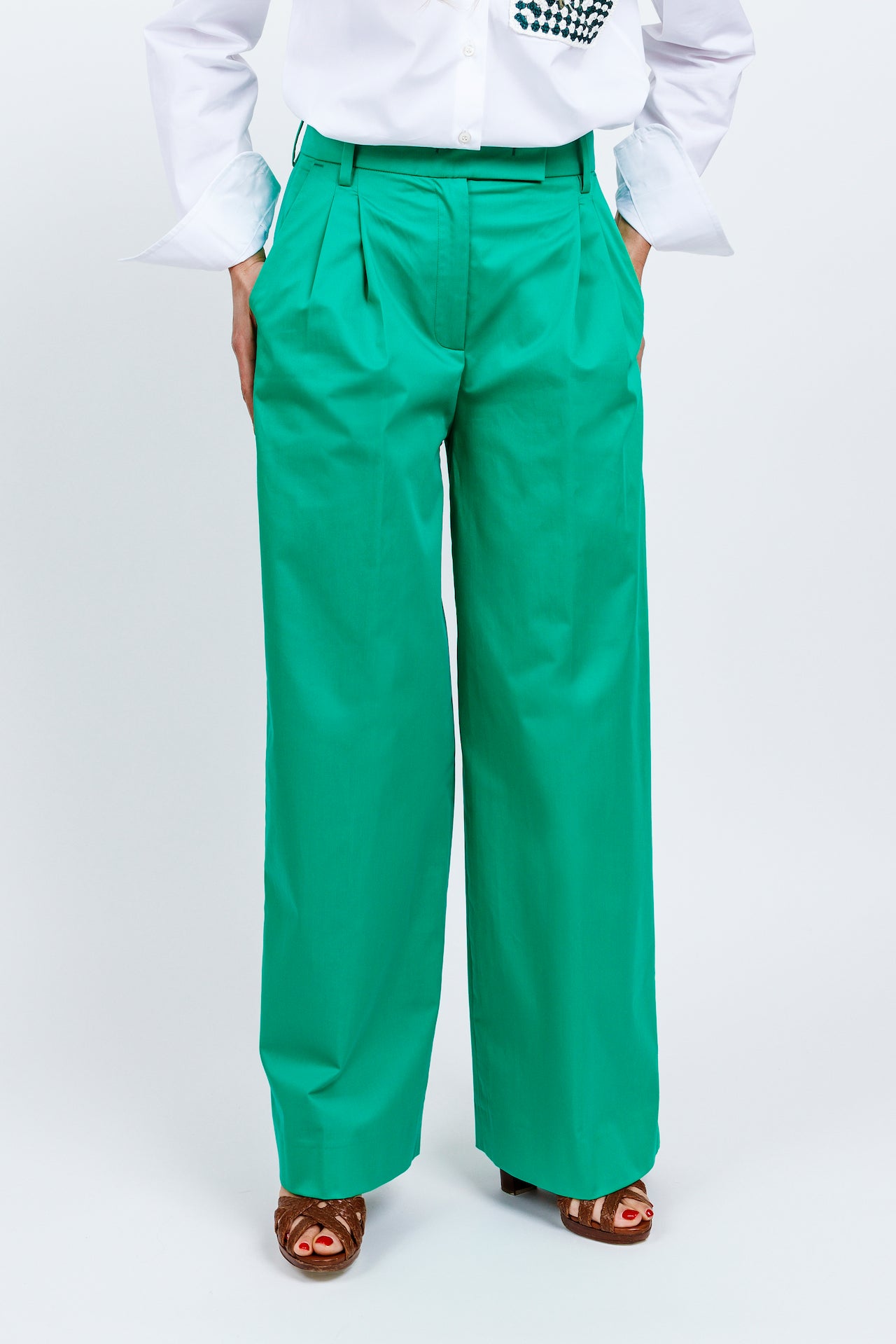 GEMMA TROUSERS - Emerald green cotton