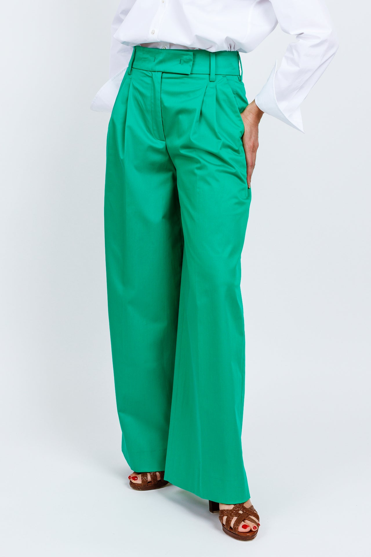 GEMMA TROUSERS - Emerald green cotton