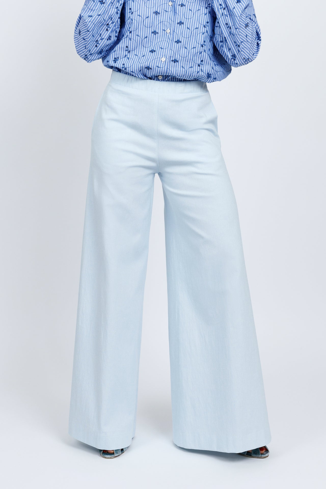 ELETTRA TROUSERS - Light blue cotton