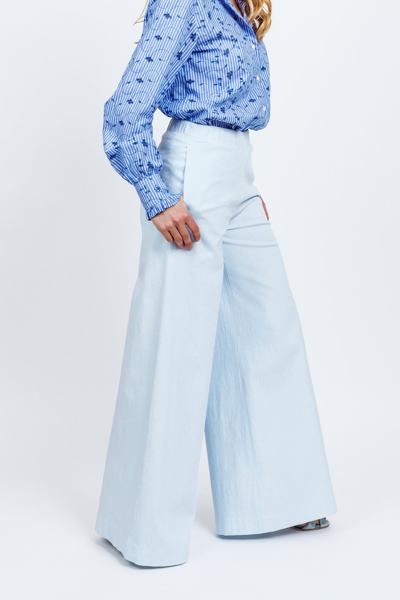 ELETTRA TROUSERS - Light blue cotton