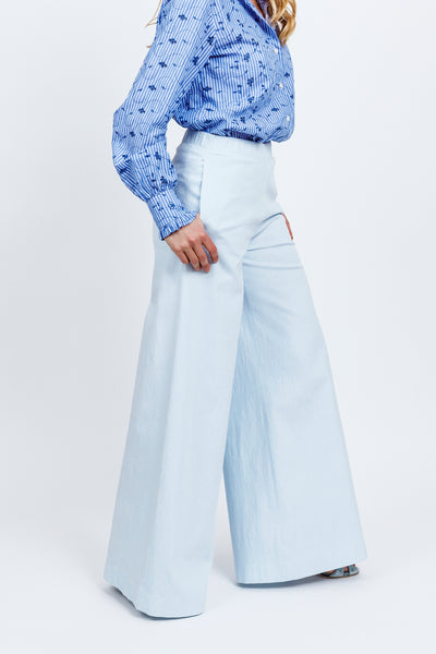 ELETTRA TROUSERS - Light blue cotton