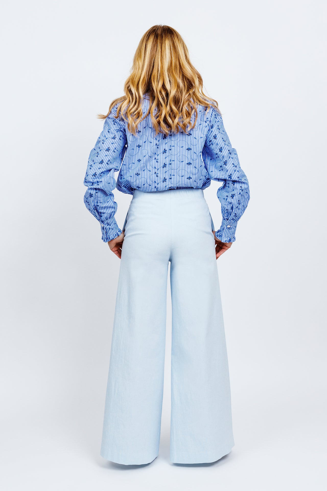 ELETTRA TROUSERS - Light blue cotton