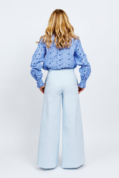 ELETTRA TROUSERS - Light blue cotton