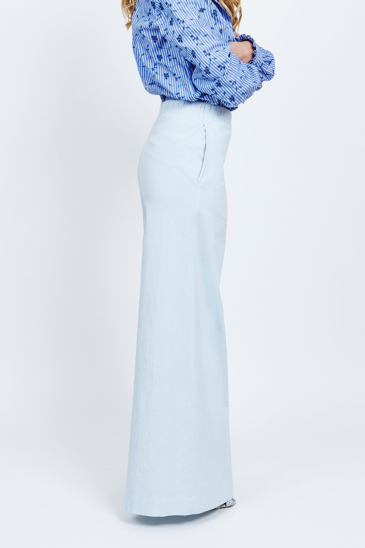 ELETTRA TROUSERS - Light blue cotton