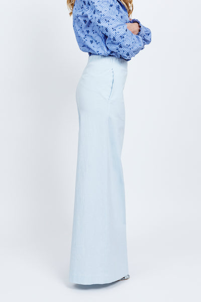 ELETTRA TROUSERS - Light blue cotton