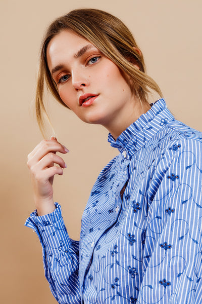 CAMICIA MAIA - Cotone a righe con ricamo San Gallo