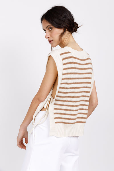 CREWNECK FRONT - Ivory and sand
